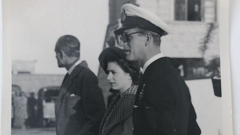 Mildred took this picture of the Queen and Prince Philip meeting Princess Margaret off the plane in Malta