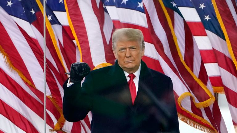 FILE - Then-President Donald Trump gestures as he arrives to speak at a rally in Washington, on Jan. 6, 2021.  The social media platform Gab launched in 2016 and now claims to have 15 million monthly visitors, though that number could not be independently verified. The service says it saw a huge jump in signups following the January 6 riot, which prompted Facebook, Twitter and YouTube to crack down on Trump and others who they said had incited violence. PIC:AP