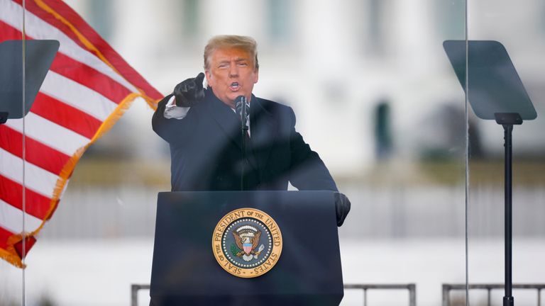 FILE PHOTO: U.S. President Donald Trump gestures as he speaks during a rally for the certification of the 2020 U.S. presidential election results by the U.S. Congress in Washington, U.S., January 6, 2021.REUTERS/Jim Bulger/File Photo