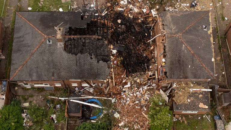 The scene in Dulwich Road, Kingstanding, Birmingham, where a man suffered life threatening injuries after an explosion destroyed a house on Sunday and caused damage to other properties and vehicles nearby. Picture date: Monday June 27, 2022.