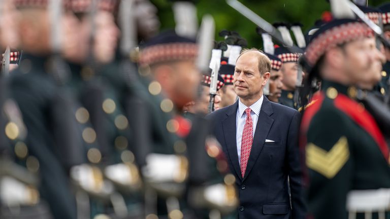 The Earl of Wessex, who accompanied Queen Elizabeth II, at the Ceremony of the Keys on the forecourt of the Palace of Holyroodhouse in Edinburgh. The ceremony is part of The Queen&#39;s traditional trip to Scotland for Holyrood Week. Picture date: Monday June 27, 2022.