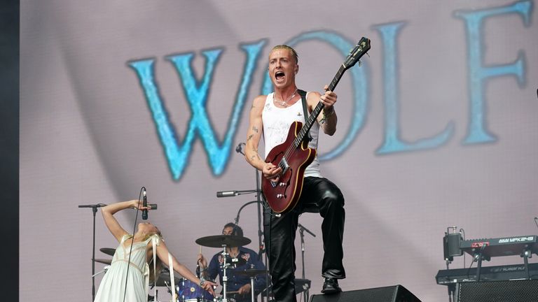 Ellie Rowsell and Theo Ellis of Wolf Alice perform on the Pyramid Stage during the Glastonbury Festival