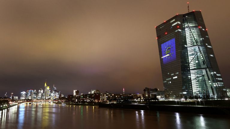 European Central Bank (ECB) headquarters building is seen during sunset in Frankfurt, Germany, January 5, 2022. REUTERS/Kai Pfaffenbach