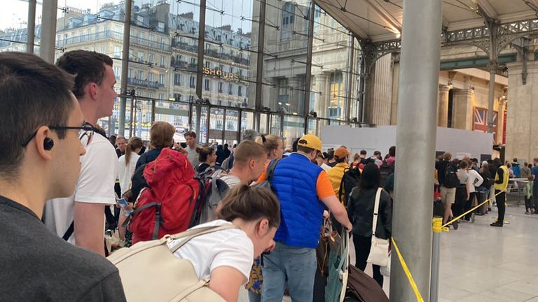 Queues at Gare du Nord train station in Paris on Sunday
