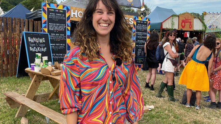 Helen Bayett, 30, from Bristol, is the owner and manger of Hot P'tatoes, a food stall at Glastonbury.