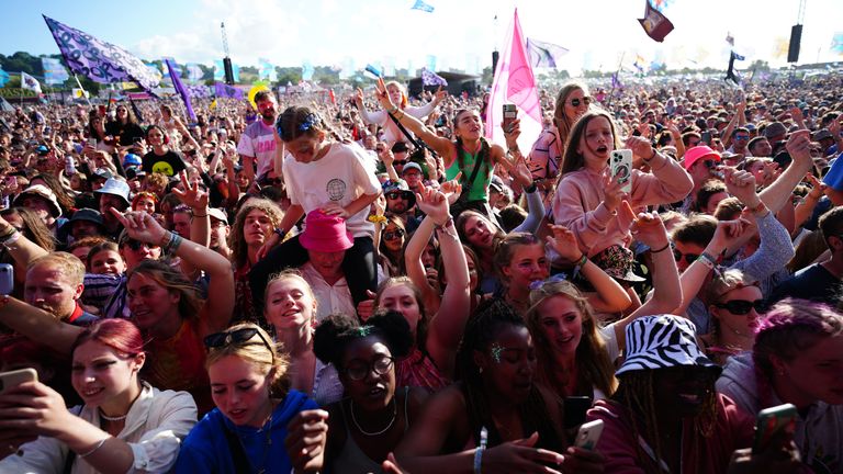 The crowd watch on at Glastonbury