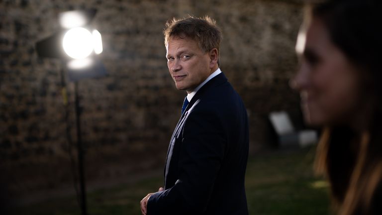 Transport Secretary Grant Shapps speaks to the media College Green, central London. Trains will be disrupted due to industrial action as the RMT has announced industrial action on June 21, 23, and 25. Picture date: Monday June 20, 2022.
