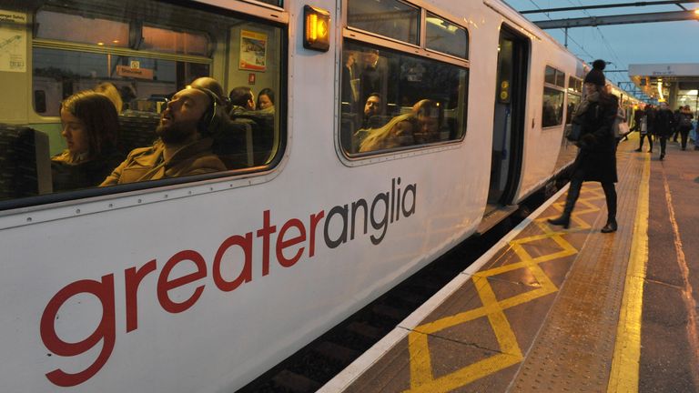 Commuters board a Greater Anglia train at Shenfield in Essex, as workers in five rail companies stage a fresh wave of strikes in the bitter disputes over the role of guards, causing disruption to services in the first full week back to work after the festive break. PRESS ASSOCIATION Photo. Picture date: Monday January 8, 2018. Members of the Rail, Maritime and Transport union (RMT) will walk out on Monday, Wednesday and Friday on South Western Railway (SWR), Arriva Rail North (Northern), Merseyrail and Greater Anglia, and on Monday on Southern. See PA story INDUSTRY Rail. Photo credit should read: Nick Ansell/PA Wire 