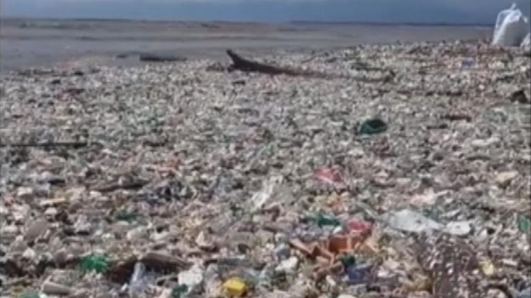 Plastic waste piles up on a Guatemalan beach