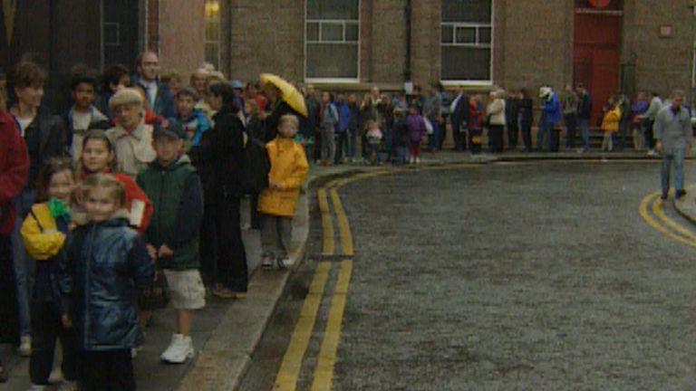 People queued to get a copy of Harry Potter and the Philosopher&#39;s Stone after it was released 