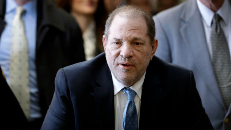 Harvey Weinstein arrives at a Manhattan courthouse for his rape trial in New York, Monday, Feb. 24, 2020. (AP Photo/Seth Wenig)
PIC:AP
