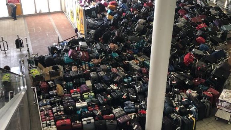 Chaos at Heathrow Terminal Two after an issue with the baggage system. Pic: Deborah Haynes