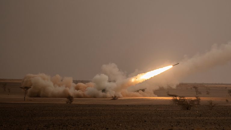 A launch truck fires the High Mobility Artillery Rocket System (HIMARS). File pic: AP
