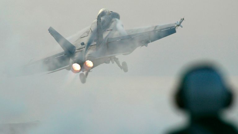 An F/A 18E  Super Hornet is launched from the USS Nimitz in the Persian Gulf in 2003. Pic: AP