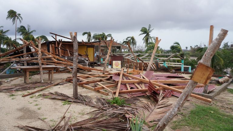 A restaurant is damaged in the aftermath of Hurricane Agatha, in San Isidro del Palmar, Oaxaca state, Mexico, May 31, 2022. REUTERS/Jose de Jesus Cortes
