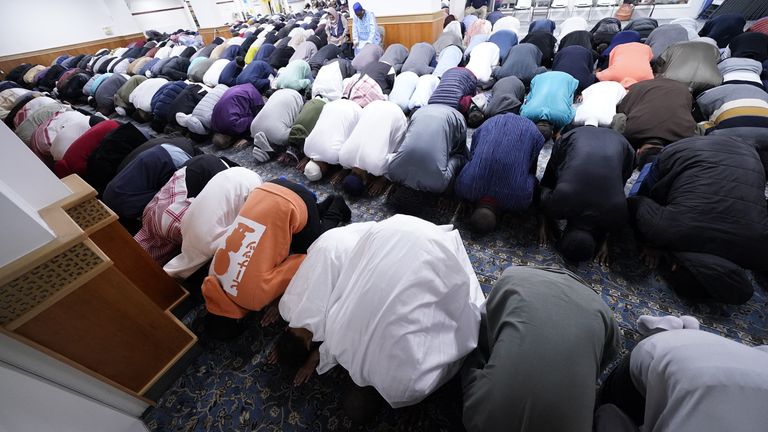 People celebrate Eid al-Fitr at Leeds Grand Mosque, West Yorkshire, as the holy month of Ramadan comes to an end. Picture date: Monday May 2, 2022.
