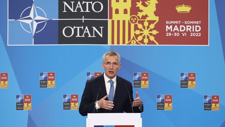 NATO Secretary General Jens Stoltenberg appears during the first day of the NATO 2022 Summit
PIC:AP 