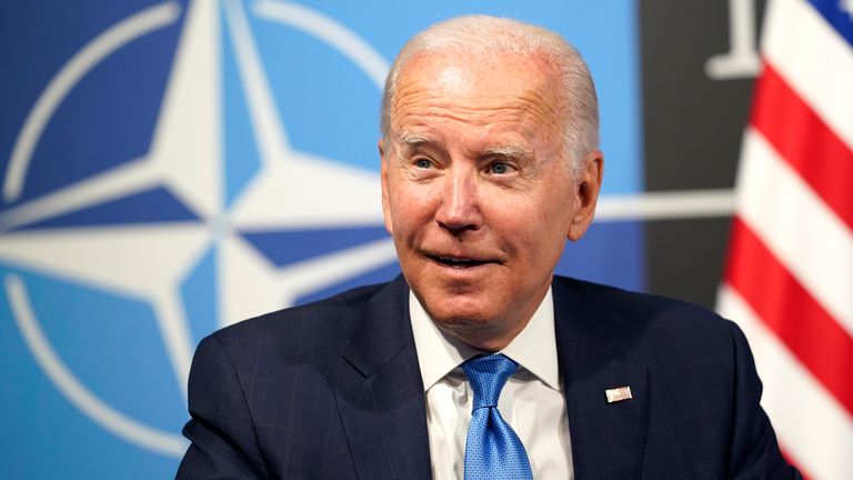 U.S. President Joe Biden during a meeting with NATO Secretary General Jens Stoltenberg at the NATO summit in Madrid, Spain on Wednesday, June 29, 2022. North Atlantic Treaty Organization heads of state and government will meet for a NATO summit in Madrid from Tuesday through Thursday. 
PIC:AP