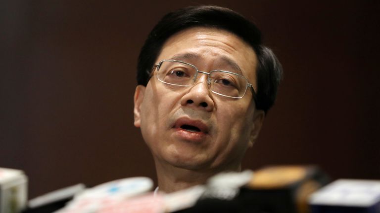 Secretary of Security John Lee Ka-Chiu announces the withdrawal of the extradition bill, in Hong Kong, China October 23, 2019. REUTERS/Ammar Awad
