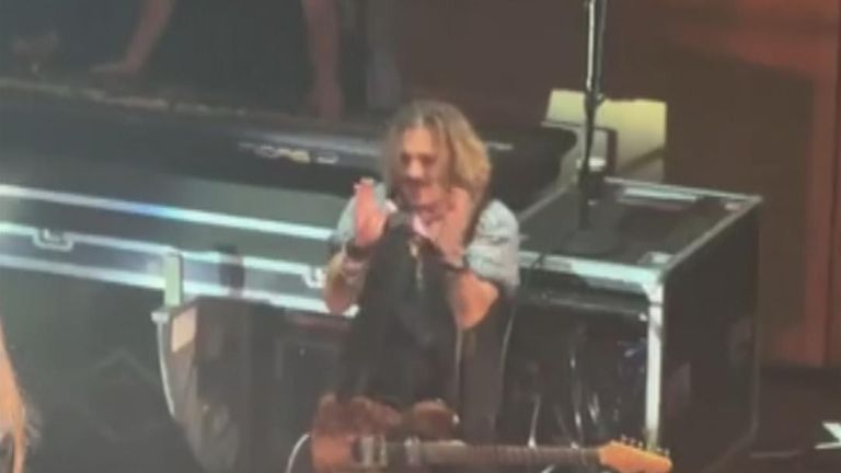 Johnny Depp on stage with Jeff Beck in Gateshead