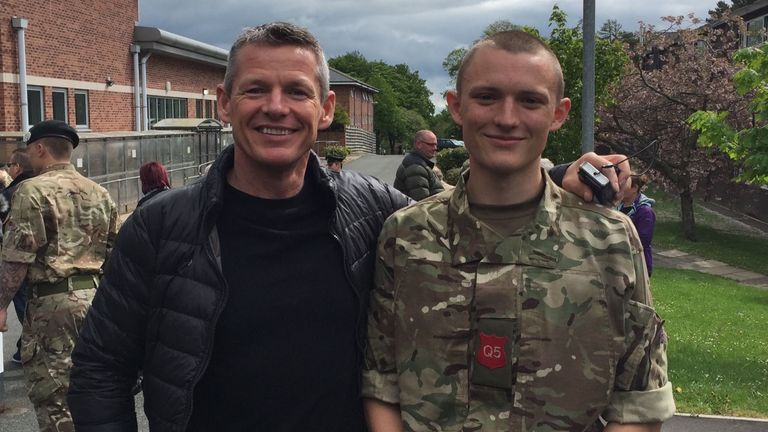 Jordan is pictured during his British Army days with his father Dean. Pic: Dean Gatley/Facebook