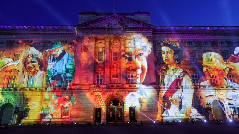 Images of the Queen were projected on to Buckingham Palace on Thursday night
