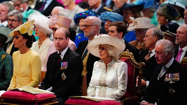  The Duchess of Cambridge, the Duke of Cambridge, the Duchess of Cornwall and the Prince of Wales during the National Service of Thanksgiving at St Paul&#39;s Cathedra 