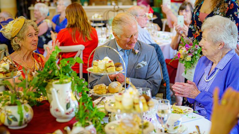 The Prince of Wales meets Elizabeth Powell, right, who celebrated her 100th birthday on May 6th 2022, during a Jubilee tea dance hosted by The Prince&#39;s Foundation to mark the Platinum Jubilee, at Highgrove near Tetbury, Gloucestershire. Prince Charles was joined by Jools Holland, Ruby Turner and Patrick Grant at the celebratory tea dance, one of many held across the UK by The Prince&#39;s Foundation, whose objective is to combat loneliness and isolation in surrounding communities. Picture date: Tues