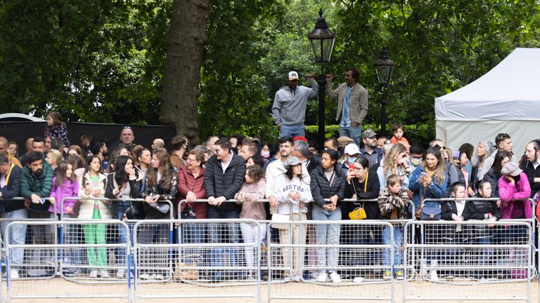 Crowds line The Mall, in central London, where well-wishers are already camping out for the best spots to view the Platinum Jubilee celebrations. Picture date: Wednesday June 1, 2022.
