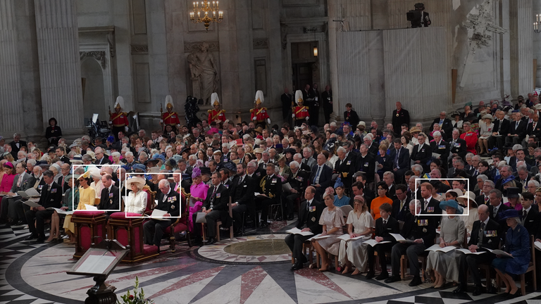 Harry and Meghan sat on the opposite side of the aisle from William, Kate, Charles and Camilla