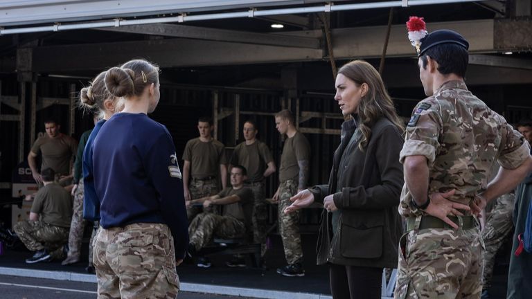 One of a series of images of the Duchess of Cambridge with the 101 Operational Sustainment Brigade at Abingdon Airfield, released for Armed Forces Day