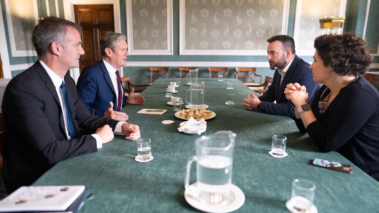 Sir Keir Starmer meeting with Mr Eastwood at Stormont. Pic: PA