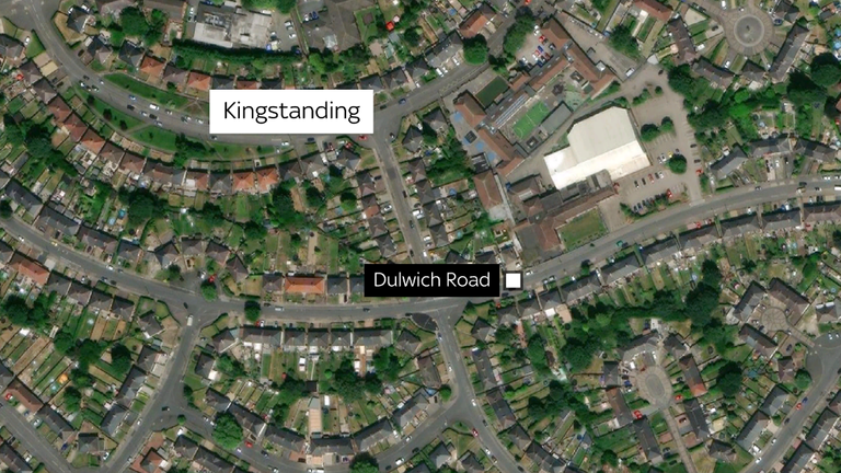 A map of Dulwich Road at Kingstanding in Birmingham