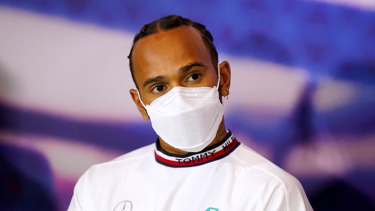 Mercedes&#39; Lewis Hamilton during a press conference ahead of the British Grand Prix 2022 at Silverstone, Towcester. Picture date: Thursday June 30, 2022.
