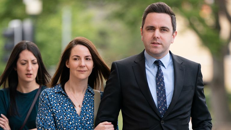 Chris and Rachael Thorold, parents of baby Louis, arrive at Cambridge Crown Court, where Shelagh Robertson, is charged with causing death by careless driving, following the death of five-month-old Louis Thorold 