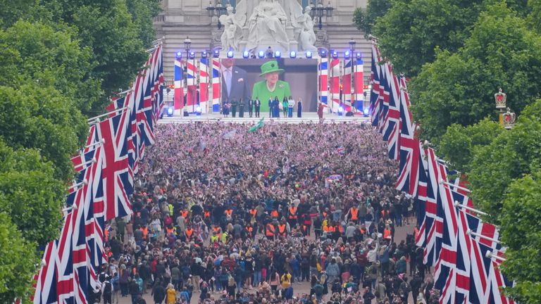 A big screen on The Mall during celebrations for the Platinum Jubilee