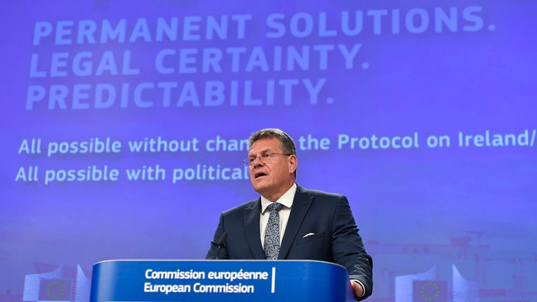 European Commissioner for Inter-institutional Relations and Foresight Maros Sefcovic speaks during a media conference at EU headquarters in Brussels,  
PIC:AP