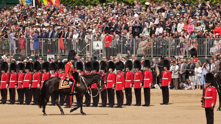 Handout photo issued by the Ministry of Defence of the Prince of Wales during the Trooping the Colour ceremony at Horse Guards Parade, central London, as the Queen celebrates her official birthday, on day one of the Platinum Jubilee celebrations. Issue date: Thursday June 2, 2022.

