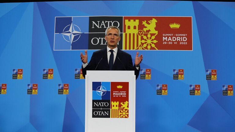 NATO Secretary General Jens Stoltenberg speaks during a press conference at a NATO summit in Madrid, Spain June 30, 2022. REUTERS/Violeta Santos Moura
