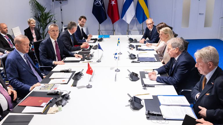 The leaders of Turkey, NATO, Sweden and Finland.  Pic: NATO