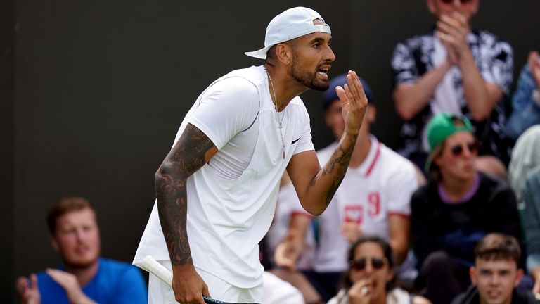 Nick Kyrgios during his match against Paul Jubb on day two of the 2022 Wimbledon Championships