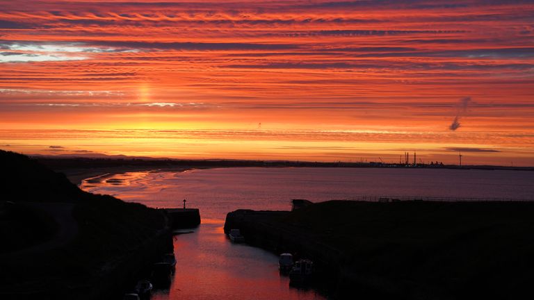 The sun sets over Blyth in Northumberland