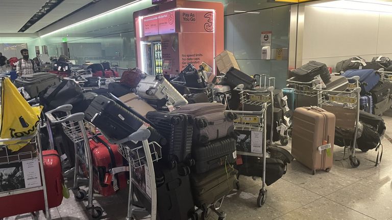 Handout photo dated 19/06/22 taken from with permission from Twitter showing the baggage hall at London Heathrow Terminal 2 on Sunday afternoon and evening. Issue date: Monday June 20, 2022.
