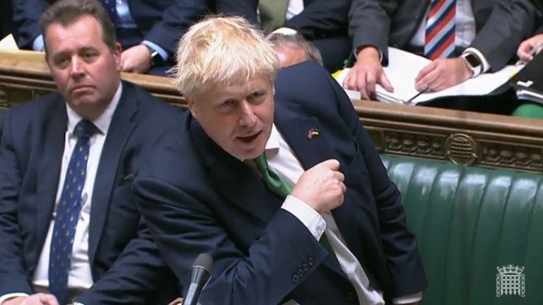 Prime Minister Boris Johnson speaks during Prime Minister&#39;s Questions in the House of Commons, London. Picture date: Wednesday June 8, 2022.

