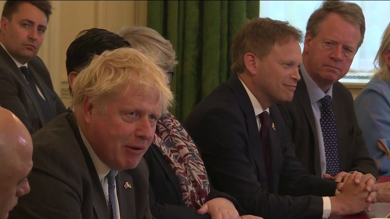 Prime Minister  Boris Johnson addresses his Cabinet colleagues in Downing Street. 