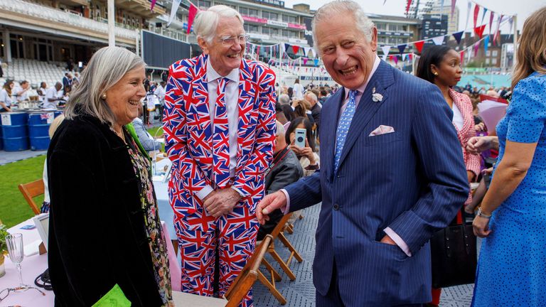 Britain&#39;s Prince Charles meets guests while attending a Big Jubilee Lunch at The Oval cricket ground amid celebrations marking the Platinum Jubilee of Britain&#39;s Queen Elizabeth, in London, Britain, June 5, 2022. Jamie Lorriman/Pool via REUTERS
