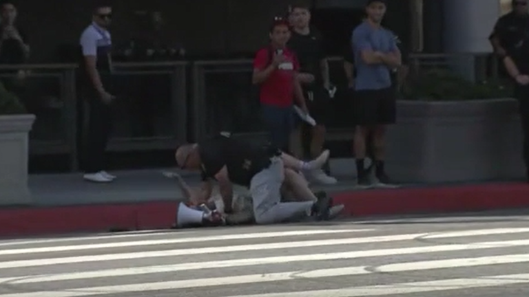 Protester tackled by police in LA