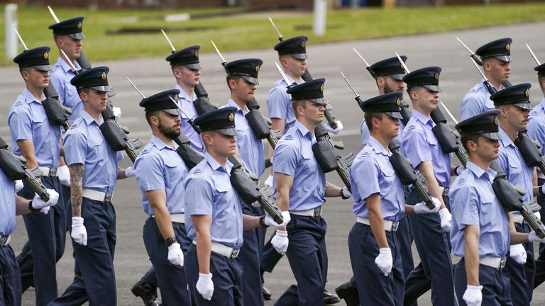 Royal Air Force personnel prepare for their role in the Queen's Platinum pageant at RAF Halton in Buckinghamshire.  Date taken: Wednesday, June 1, 2022.