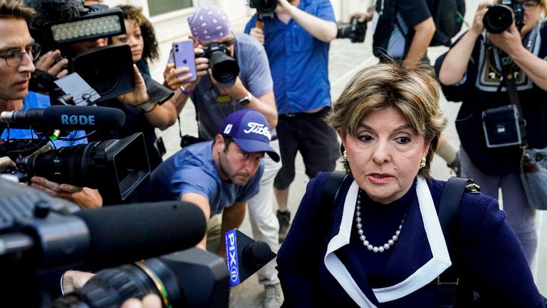 Survivors' attorney Gloria Allred arrives in federal court, Wednesday, June 29, 2022, in the Brooklyn borough of New York.  R&B star R. Kelly faces a quarter century or more in prison when he is convicted Wednesday in a federal sex trafficking case in New York.  (AP Photo/John Minchillo)