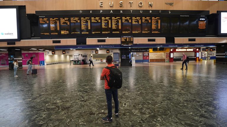 Passengers at Euston station in London, as members of the Rail, Maritime and Transport union begin their nationwide strike along with London Underground workers in a bitter dispute over pay, jobs and conditions. Picture date: Tuesday June 21, 2022.